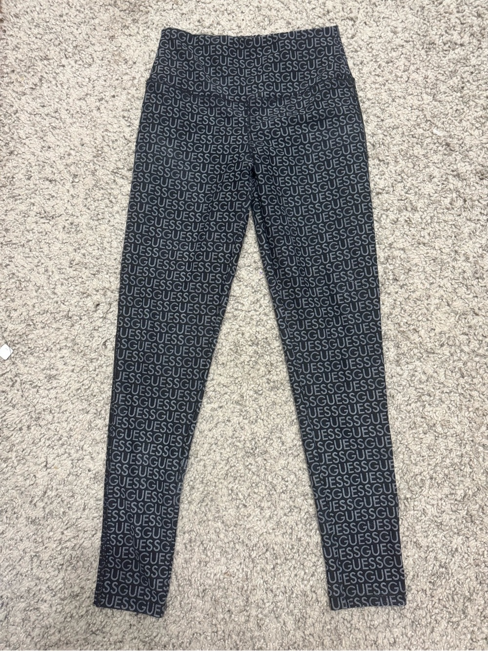 GUESS Black Leggings with Gray Logo Print